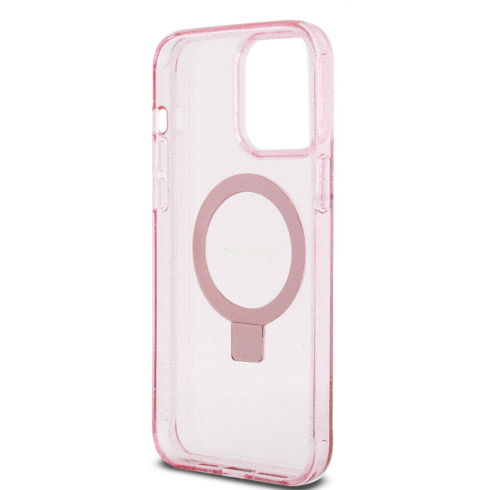 Apple iPhone 15 Pro Max Kılıf Guess Orjinal Lisanslı M-safe Şarj Özellikli Simli Arka Yüzey Ring Standlı Kapak