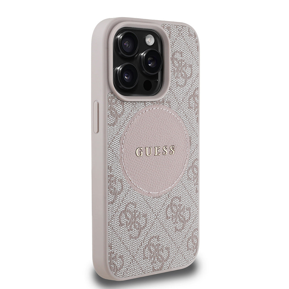 Apple iPhone 15 Pro Max Kılıf Guess Orjinal Lisanslı M-safe Şarj Özellikli Yazı Logolu Circle Classic Kapak