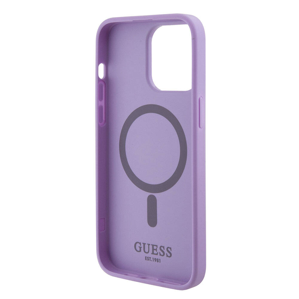 Apple iPhone 15 Pro Max Kılıf Guess Orjinal Lisanslı M-safe Şarj Özellikli Yazı Logolu Saffiano Kapak