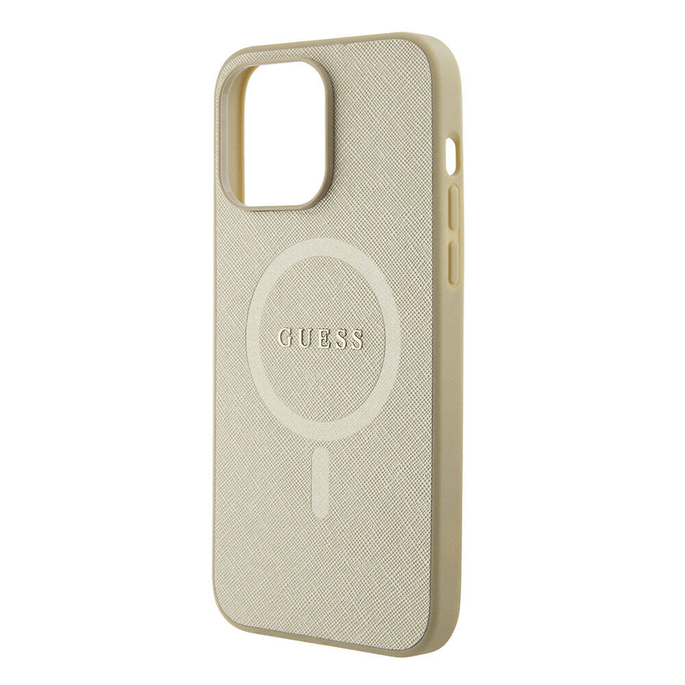 Apple iPhone 15 Pro Max Kılıf Guess Orjinal Lisanslı M-safe Şarj Özellikli Yazı Logolu Saffiano Kapak