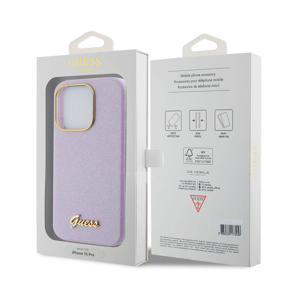Apple iPhone 15 Pro Max Kılıf Guess Orjinal Lisanslı Yazı Logolu Glitter Glossy Script Kapak