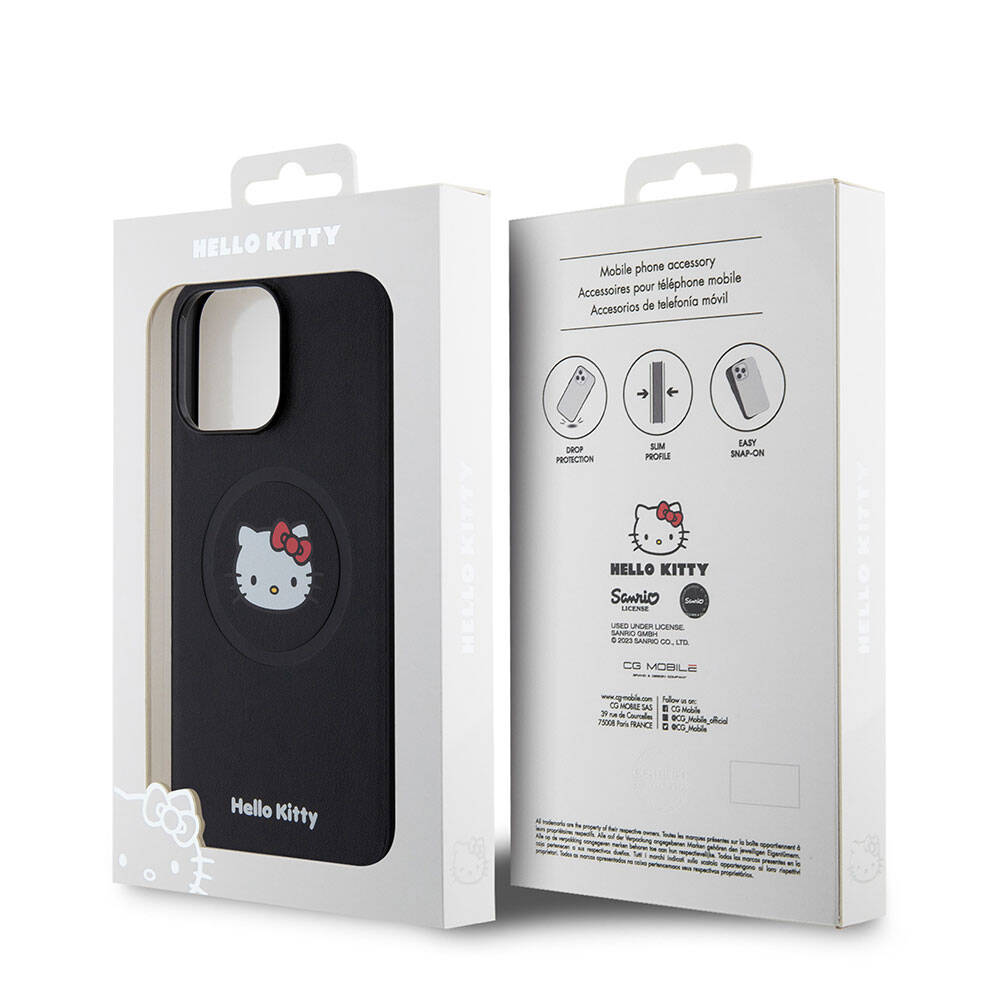 Apple iPhone 15 Pro Max Kılıf Hello Kitty Orjinal Lisanslı M-safe Şarj Özellikli Kitty Head Deri Kapak