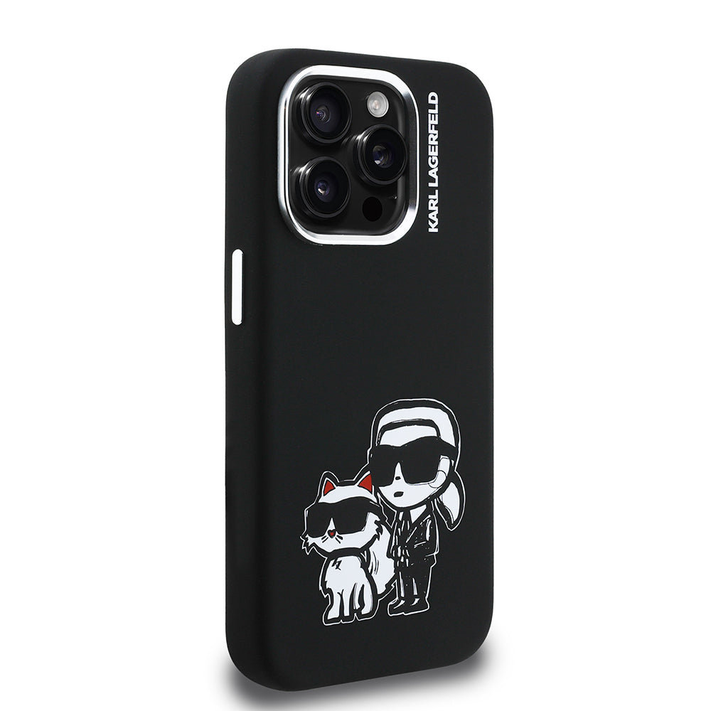 Apple iPhone 15 Pro Max Kılıf Karl Lagerfeld Orjinal Lisanslı Karl & Choupette Sketch Logo Sililkon Kapak