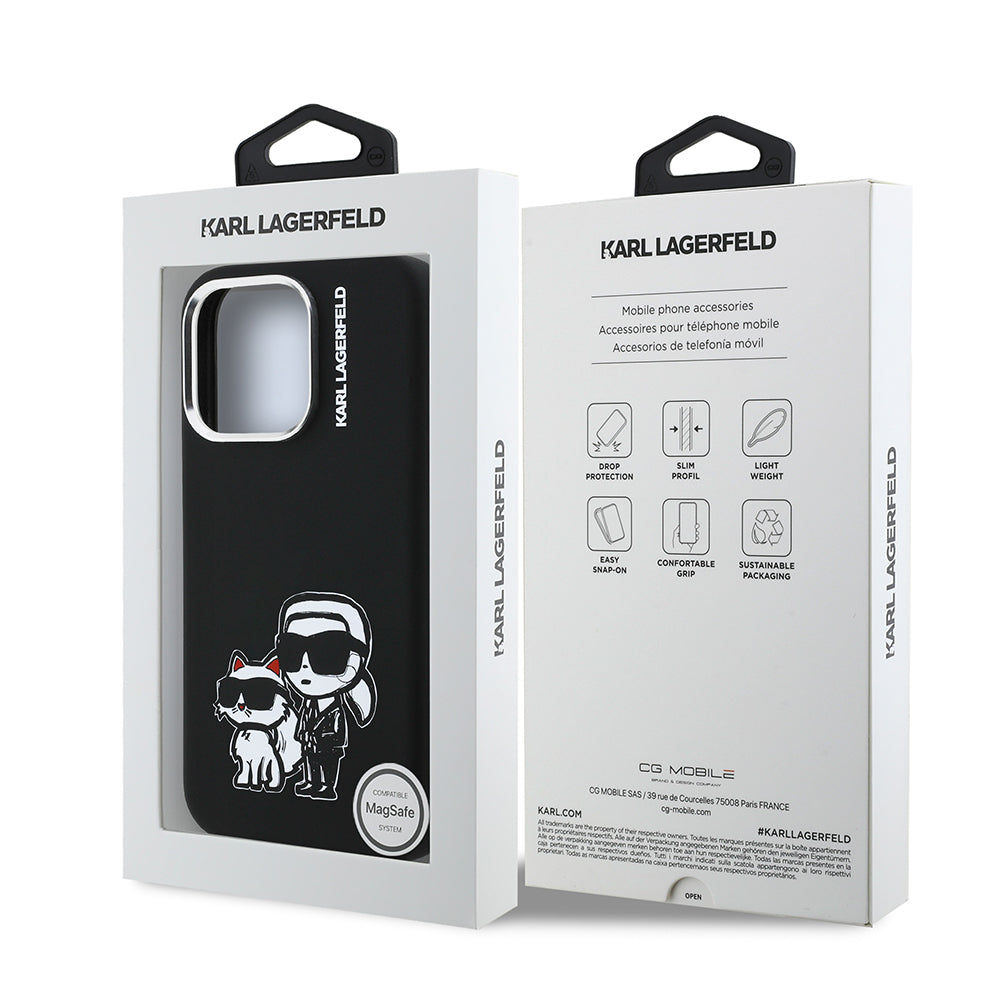 Apple iPhone 15 Pro Max Kılıf Karl Lagerfeld Orjinal Lisanslı Karl & Choupette Sketch Logo Sililkon Kapak