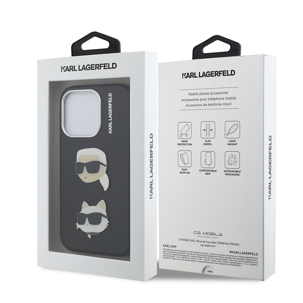 Apple iPhone 15 Pro Max Kılıf Karl Lagerfeld Orjinal Lisanslı K&C Heads Pin Kapak