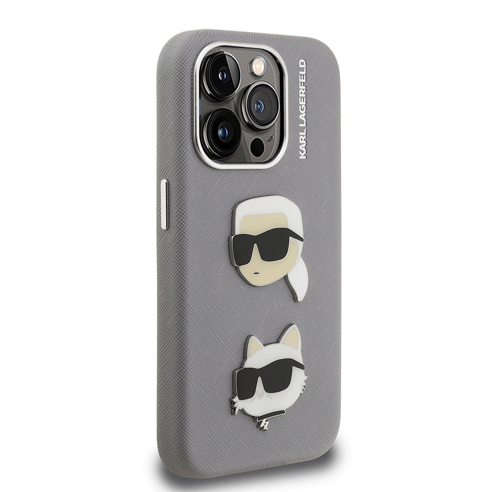 Apple iPhone 15 Pro Max Kılıf Karl Lagerfeld Orjinal Lisanslı K&C Heads Pin Kapak