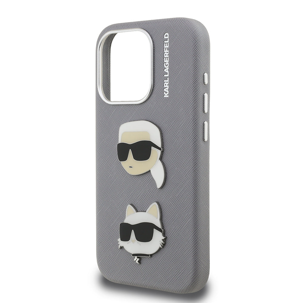 Apple iPhone 15 Pro Max Kılıf Karl Lagerfeld Orjinal Lisanslı K&C Heads Pin Kapak