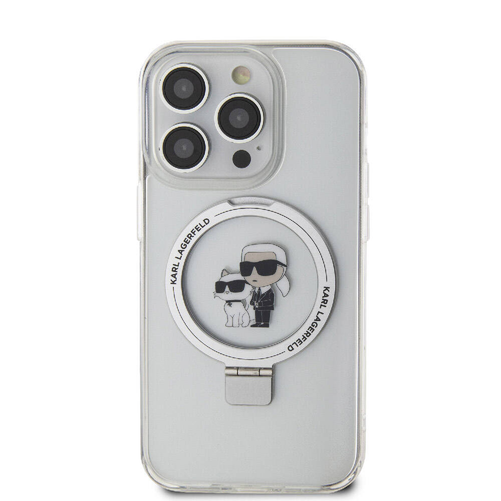 Apple iPhone 15 Pro Max Kılıf Karl Lagerfeld Orjinal Lisanslı M-safe Şarj Özellikli K&C İkonik Baskılı Ring Standlı Kapak