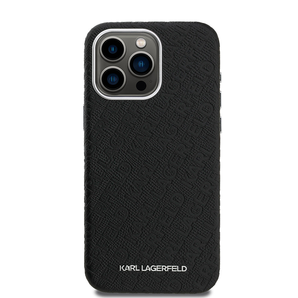 Apple iPhone 15 Pro Max Kılıf Karl Lagerfeld Orjinal Lisanslı PU Deri Damgalı Metal Yazı Logolu Kapak