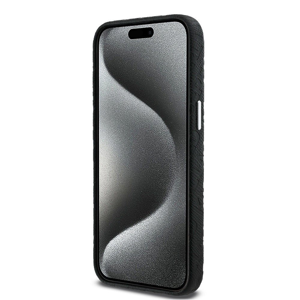 Apple iPhone 15 Pro Max Kılıf Karl Lagerfeld Orjinal Lisanslı PU Deri Damgalı Metal Yazı Logolu Kapak