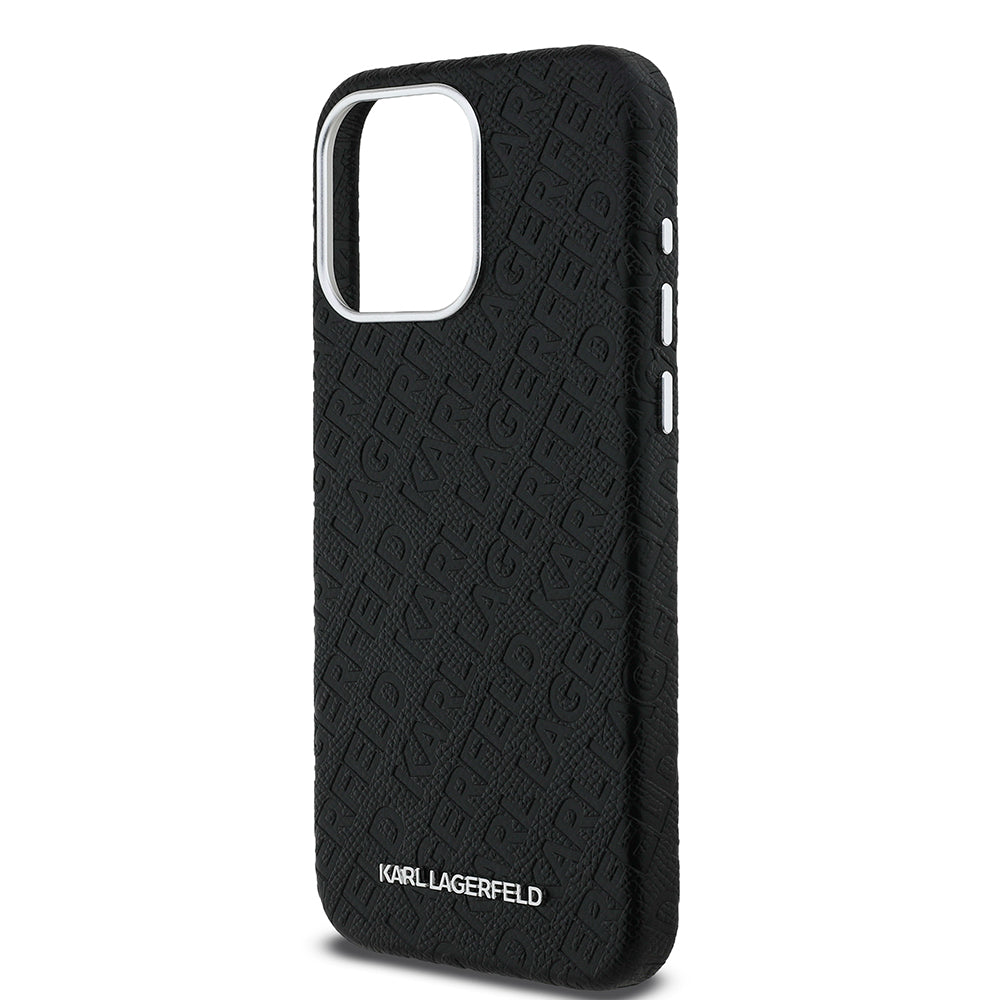Apple iPhone 15 Pro Max Kılıf Karl Lagerfeld Orjinal Lisanslı PU Deri Damgalı Metal Yazı Logolu Kapak
