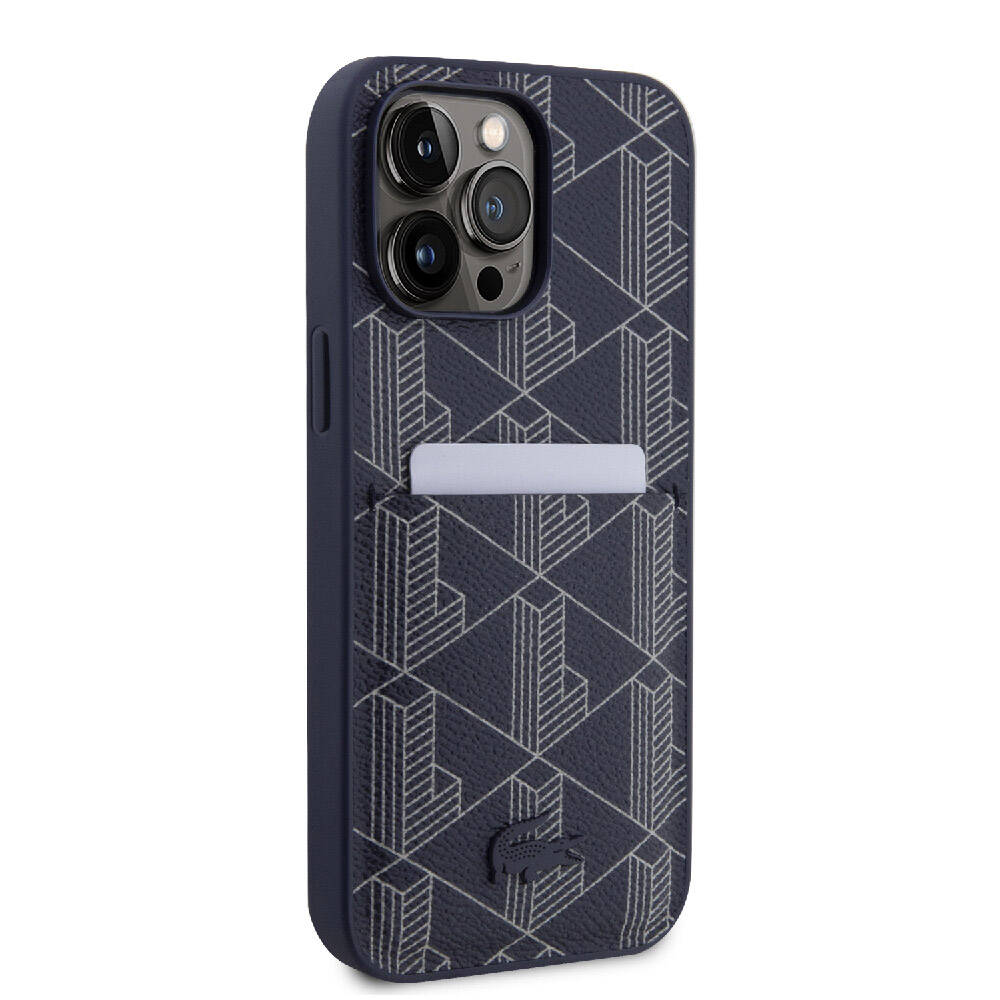Apple iPhone 15 Pro Max Kılıf Lacoste Orjinal Lisanslı M-safe Şarj Özellikli PU Deri Görünümlü Kartlıklı Karışık Monogram Desenli Kapak
