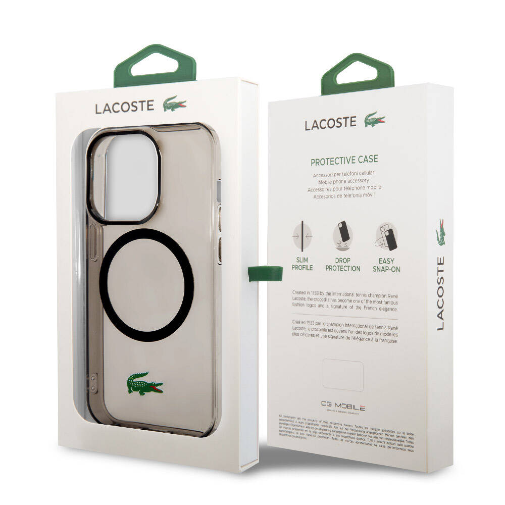 Apple iPhone 15 Pro Max Kılıf Lacoste Orjinal Lisanslı M-safe Şarj Özellikli Transparan Timsah Logo Baskılı Kapak