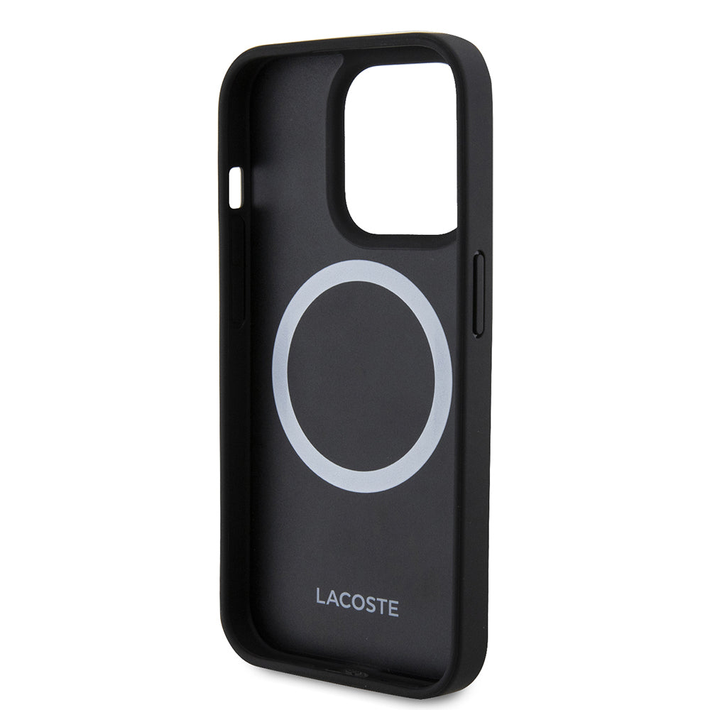 Apple iPhone 15 Pro Max Kılıf Lacoste Orjinal Lisanslı PU Pike Desenli Arka Yüzey İkonik Timsah Dokuma Logolu Kapak + Type-C Kablo 1.5m