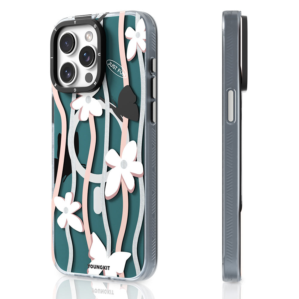 Apple iPhone 15 Pro Max Kılıf M-safe Şarj Özellikli Airbagli Çift Katmanlı Youngkit Star&Butterfly Serisi Kapak