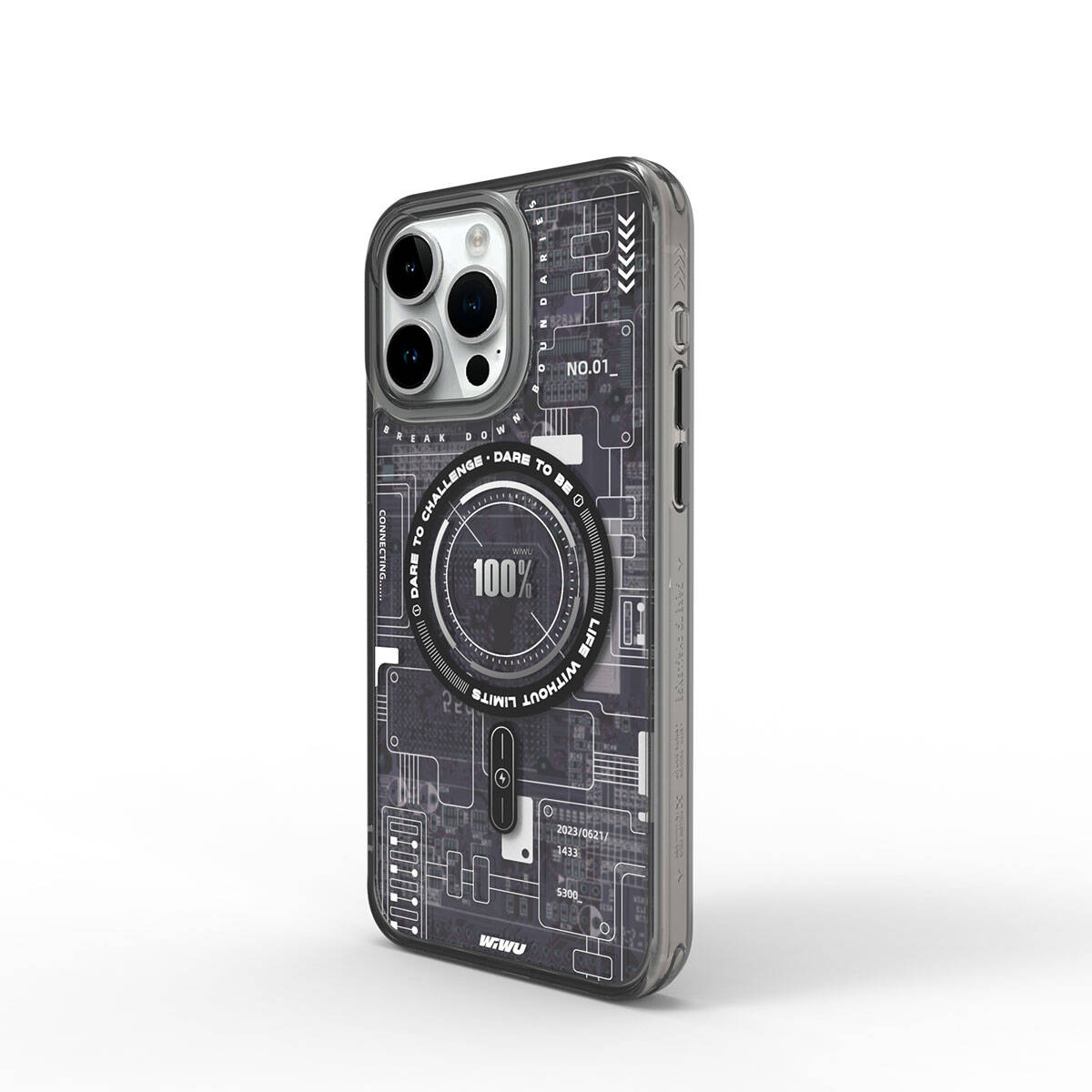 Apple iPhone 15 Pro Max Kılıf M-safe Şarj Özellikli Desenli Wiwu Mecha Circuit H Serisi Kapak
