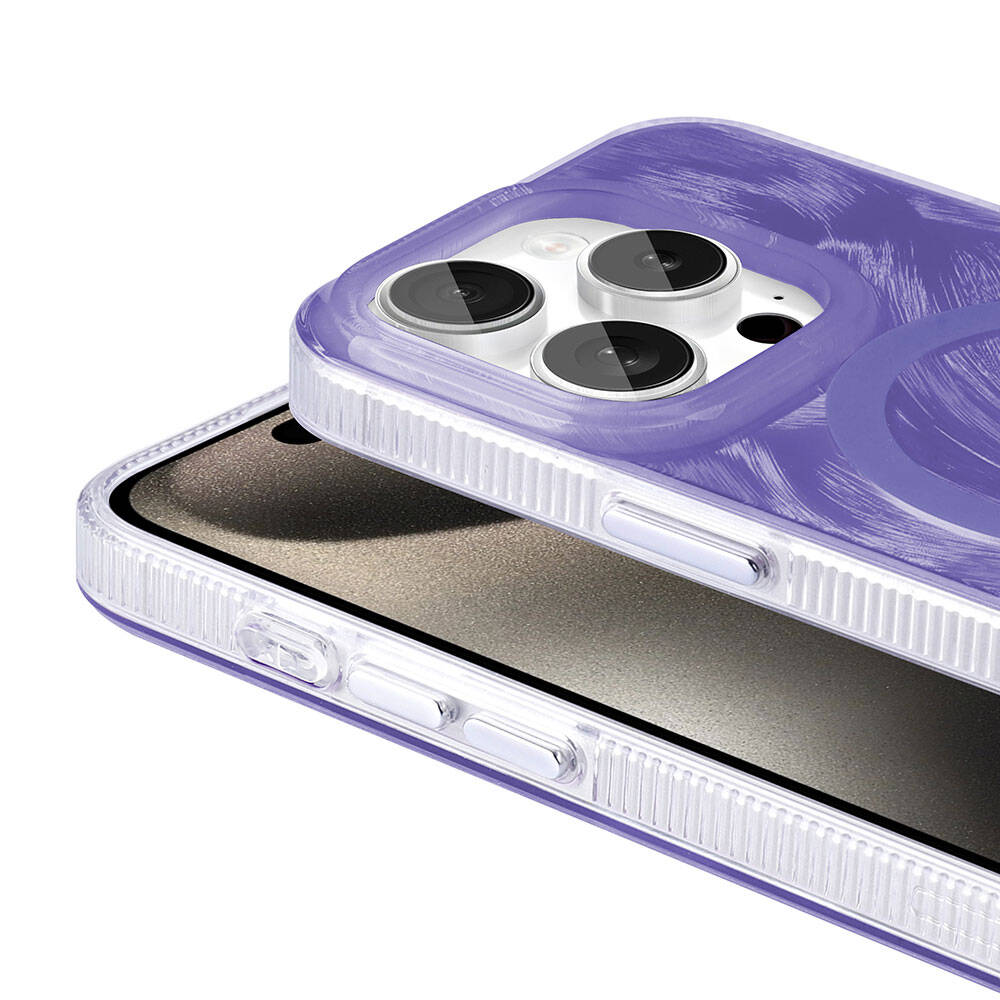 Apple iPhone 15 Pro Max Kılıf M-safe Şarj Özellikli Fırça Boya Desenli Zore Palet Kapak