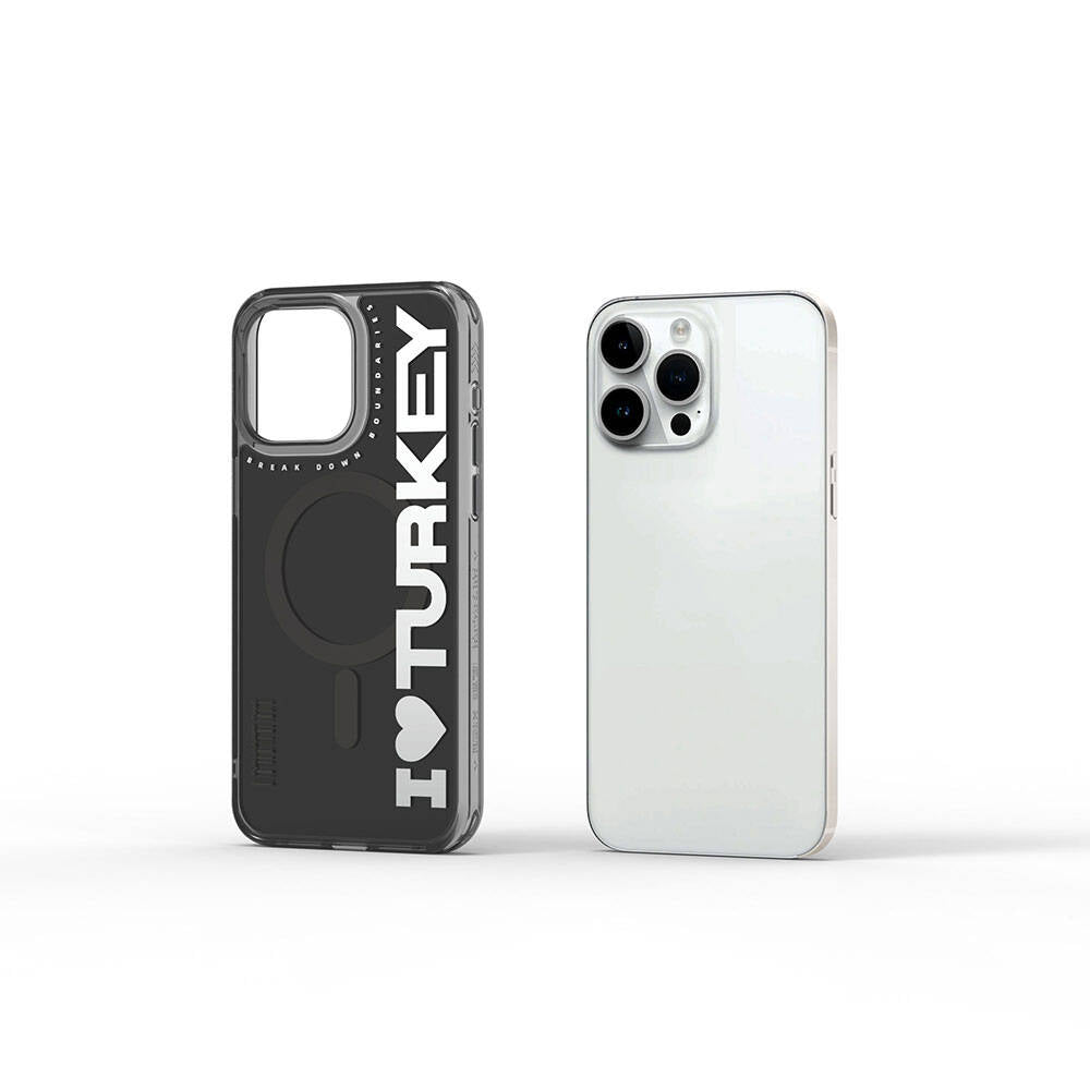 Apple iPhone 15 Pro Max Kılıf M-safe Şarj Özellikli I Love Turkey Yazı Desenli Wiwu Turkey E Serisi Kapak