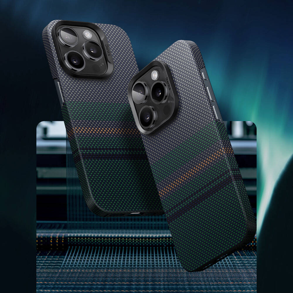 Apple iPhone 15 Pro Max Kılıf M-safe Şarj Özellikli Karbon Fiber Tasarımlı Benks Aurora ArmorAir Kevlar Kapak
