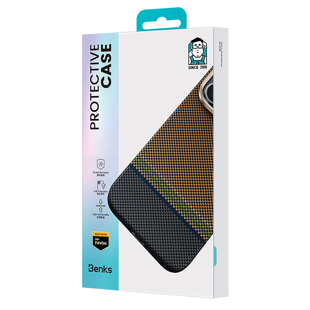 Apple iPhone 15 Pro Max Kılıf M-safe Şarj Özellikli Karbon Fiber Tasarımlı Benks Prestige ArmorPro Kevlar Kapak