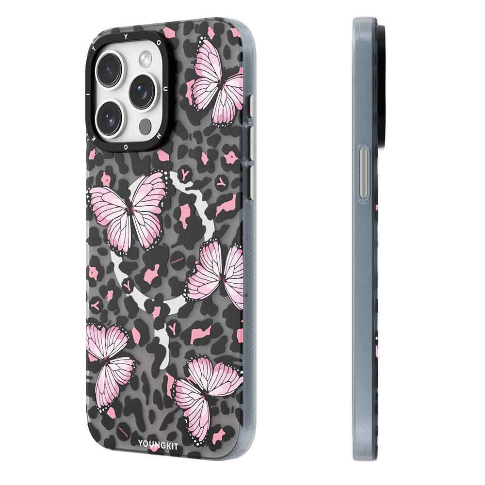 Apple iPhone 15 Pro Max Kılıf M-safe Şarj Özellikli Kelebek Desenli Youngkit Shadow Dance Serisi Kapak