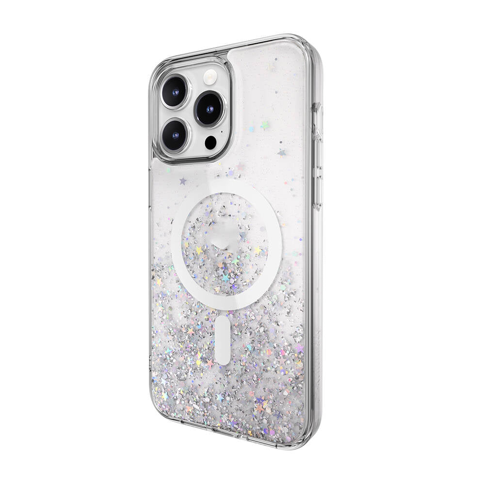 Apple iPhone 15 Pro Max Kılıf M-safe Şarj Özellikli Parlayan Simli Şeffaf Lisanslı Switcheasy Starfield-M Kapak