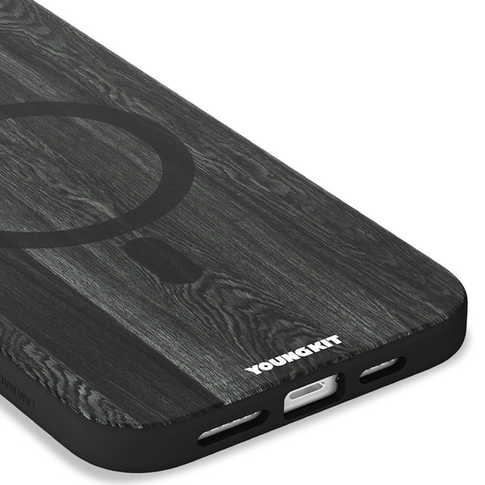 Apple iPhone 15 Pro Max Kılıf M-safe Şarj Özellikli Sararmaya Dayanıklı Youngkit Wood Forest Serisi Kapak