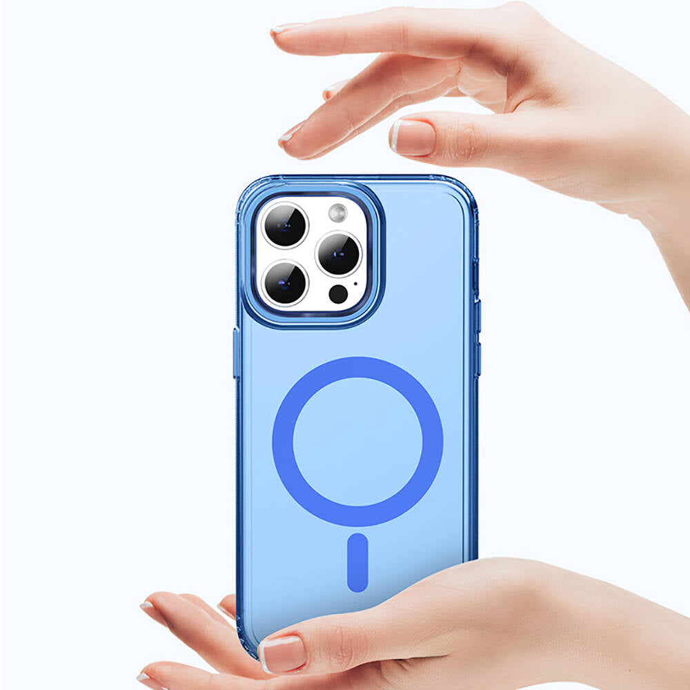 Apple iPhone 15 Pro Max Kılıf M-safe Şarj Özellikli Saydam Arka Yüzey Recci Crystal Color Serisi Kapak