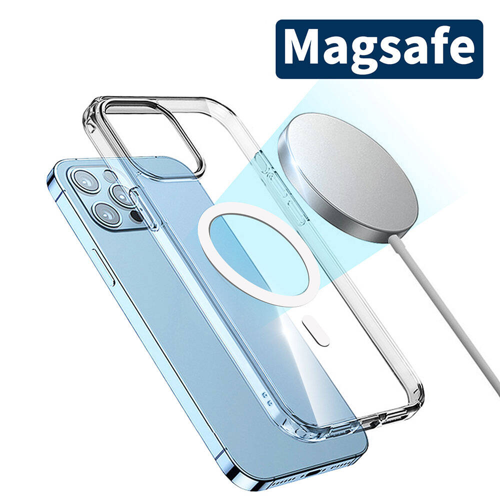 Apple iPhone 15 Pro Max Kılıf M-safe Şarj Özellikli Şeffaf Sert PC Zore Embos Kapak