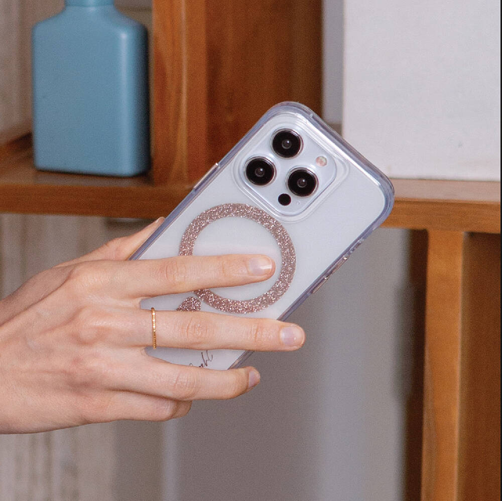 Apple iPhone 15 Pro Max Kılıf M-safe Şarj Özellikli Simli Magnetik Coehl Glace Kapak
