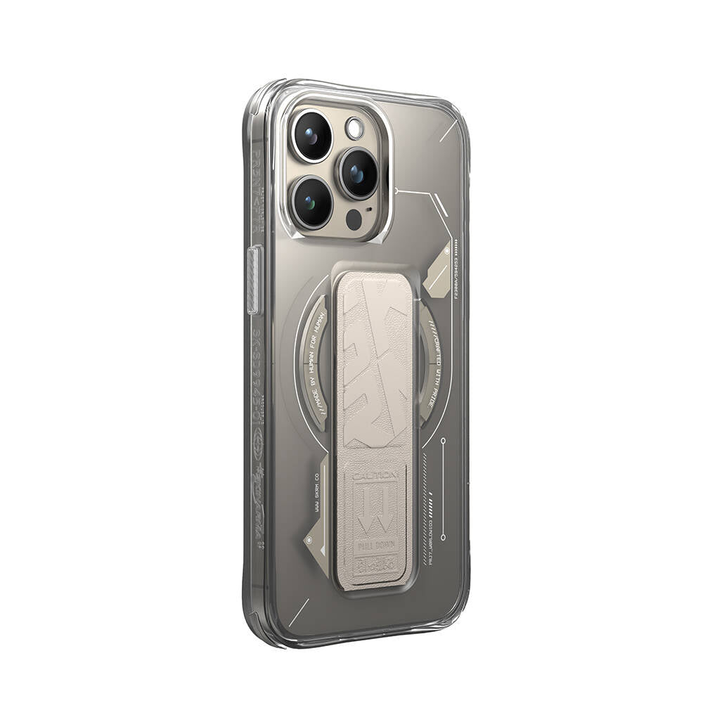 Apple iPhone 15 Pro Max Kılıf M-safe Şarj Özellikli Teknoloji Desenli Standlı Skinarma Helio Kapak