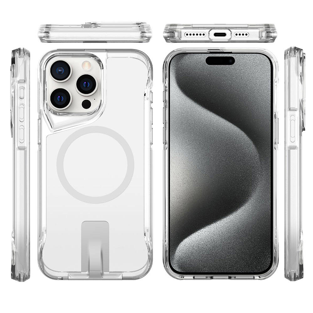 Apple iPhone 15 Pro Max Kılıf M-safe Şarj Özellikli Zore T-Max Standlı Kapak