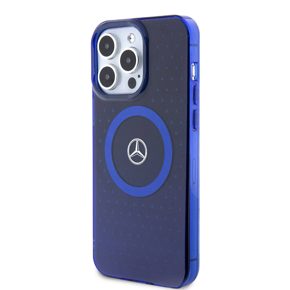 Apple iPhone 15 Pro Max Kılıf Mercedes Benz Orjinal Lisanslı M-safe Şarj Özellikli Çift Katmanlı Mavi Yıldız Desenli Kapak
