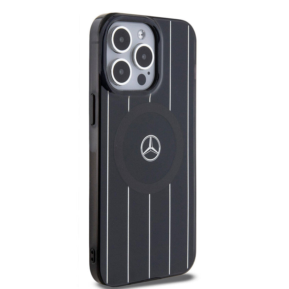 Apple iPhone 15 Pro Max Kılıf Mercedes Benz Orjinal Lisanslı M-safe Şarj Özellikli Çift Katmanlı Paralel Çizgi Desenli Kapak