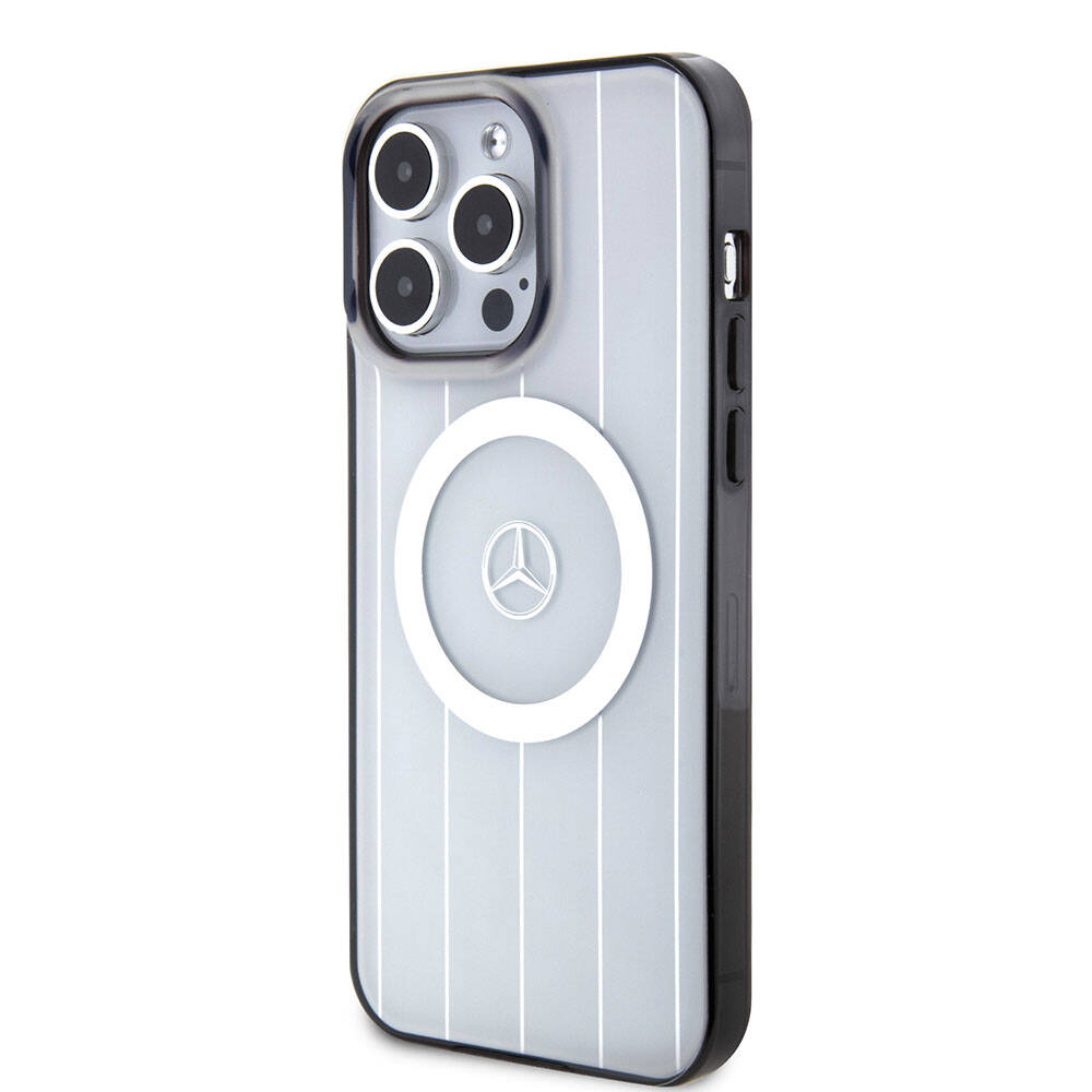 Apple iPhone 15 Pro Max Kılıf Mercedes Benz Orjinal Lisanslı M-safe Şarj Özellikli Çift Katmanlı Paralel Çizgi Desenli Kapak
