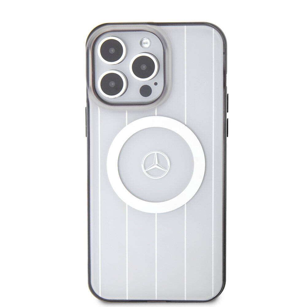 Apple iPhone 15 Pro Max Kılıf Mercedes Benz Orjinal Lisanslı M-safe Şarj Özellikli Çift Katmanlı Paralel Çizgi Desenli Kapak