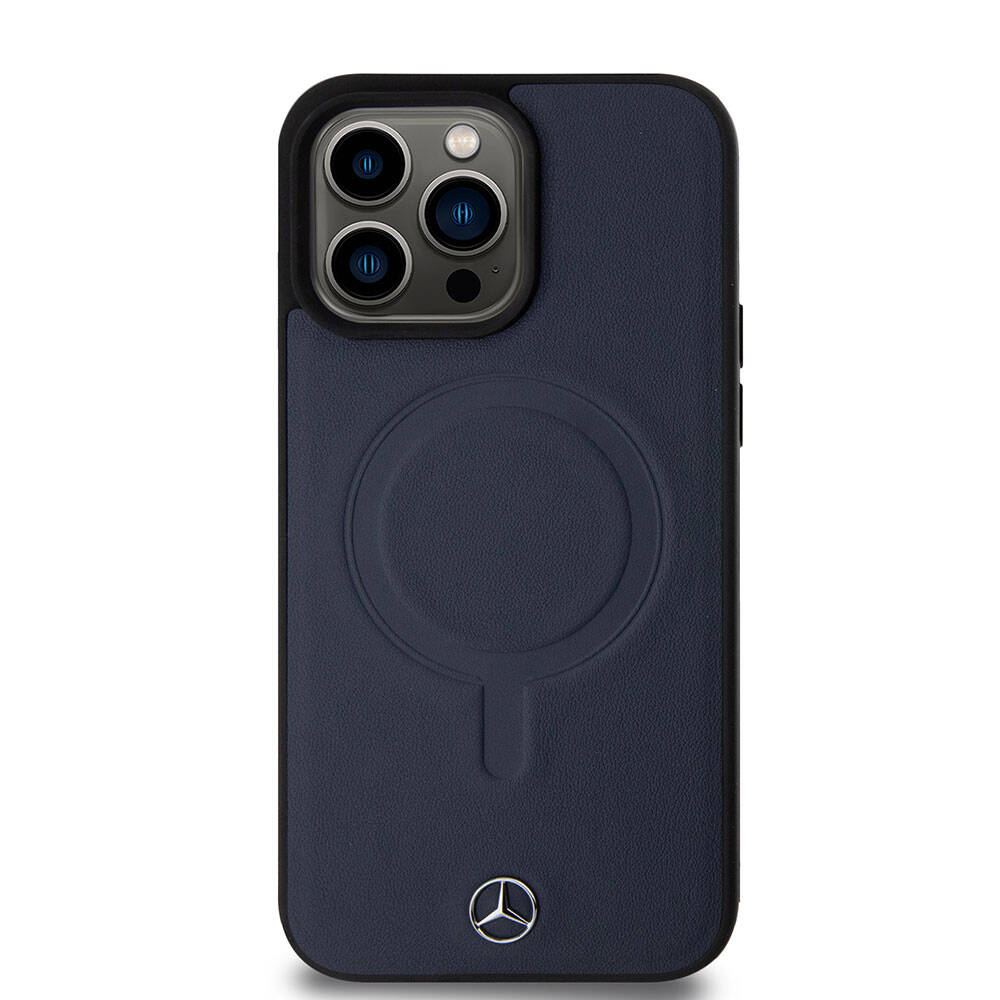 Apple iPhone 15 Pro Max Kılıf Mercedes Benz Orjinal Lisanslı M-safe Şarj Özellikli Metal Yıldız Logolu Pürüzsüz Deri Kapak