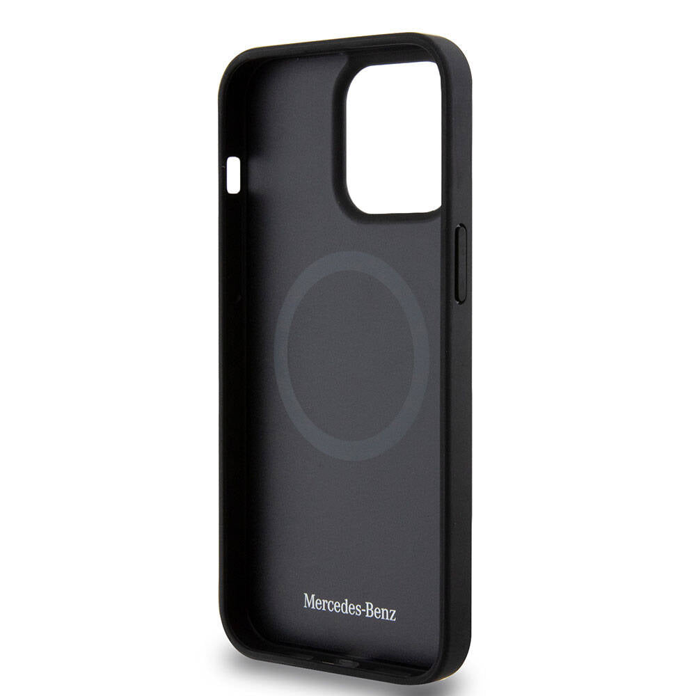 Apple iPhone 15 Pro Max Kılıf Mercedes Benz Orjinal Lisanslı M-safe Şarj Özellikli Metal Yıldız Logolu Pürüzsüz Deri Kapak