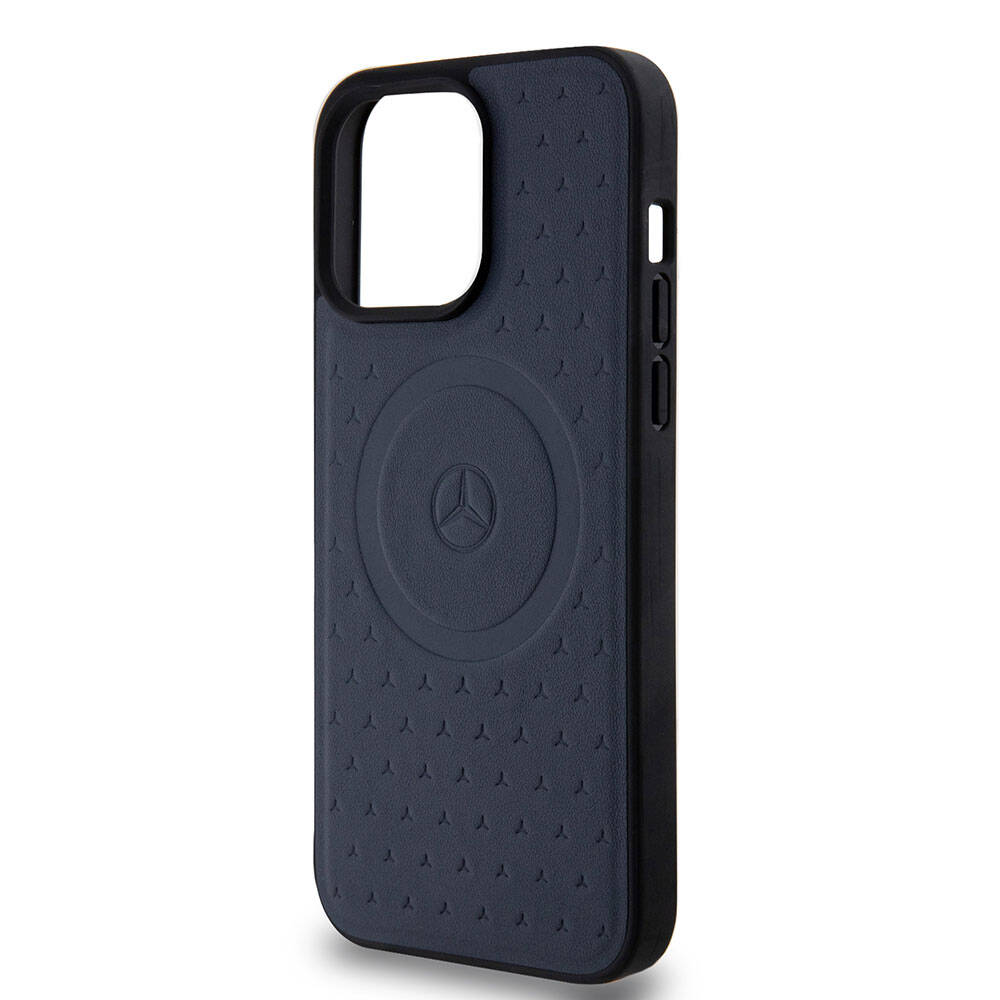 Apple iPhone 15 Pro Max Kılıf Mercedes Benz Orjinal Lisanslı M-safe Şarj Özellikli Mühürlü Yıldız Desenli ve Logolu Deri Kapak