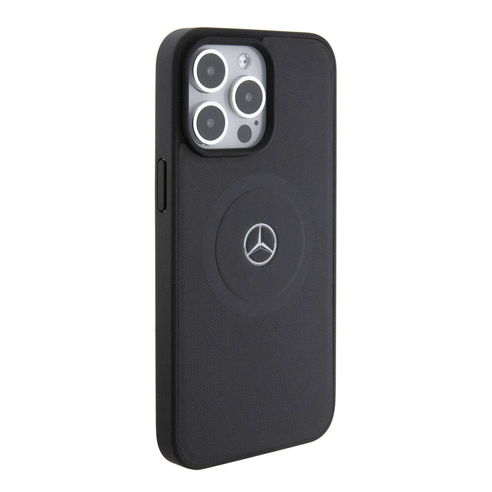 Apple iPhone 15 Pro Max Kılıf Mercedes Benz Orjinal Lisanslı M-safe Şarj Özellikli Pike Desenli Baskı Logolu Deri Kapak