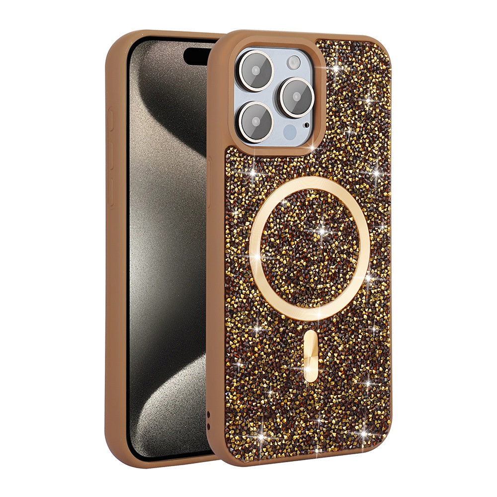 Apple iPhone 15 Pro Max Kılıf Pırlanta Tasarımlı M-safe Şarj Özellikli Zore Mozaik Silikon Kapak
