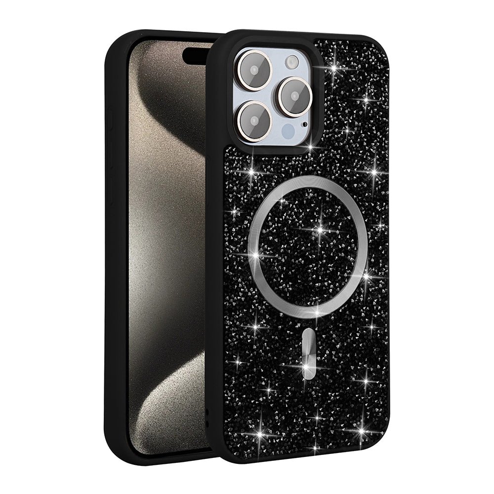Apple iPhone 15 Pro Max Kılıf Pırlanta Tasarımlı M-safe Şarj Özellikli Zore Mozaik Silikon Kapak