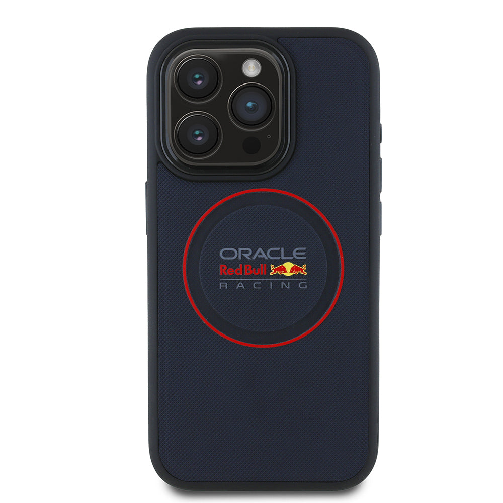 Apple iPhone 15 Pro Max Kılıf Redbull Orjinal Lisanslı M-safe Şarj Özellikli Kırmızı Halka ve Logo Kabartmalı PU Deri Kapak