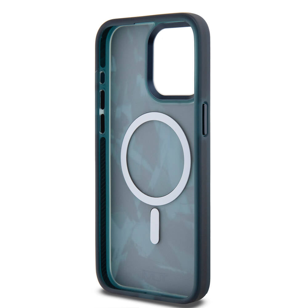 Apple iPhone 15 Pro Max Kılıf TUMI Orjinal Lisanslı M-safe Şarj Özellikli Buzlanmış Saydam Fırça Kamuflajı Desenli Kapak
