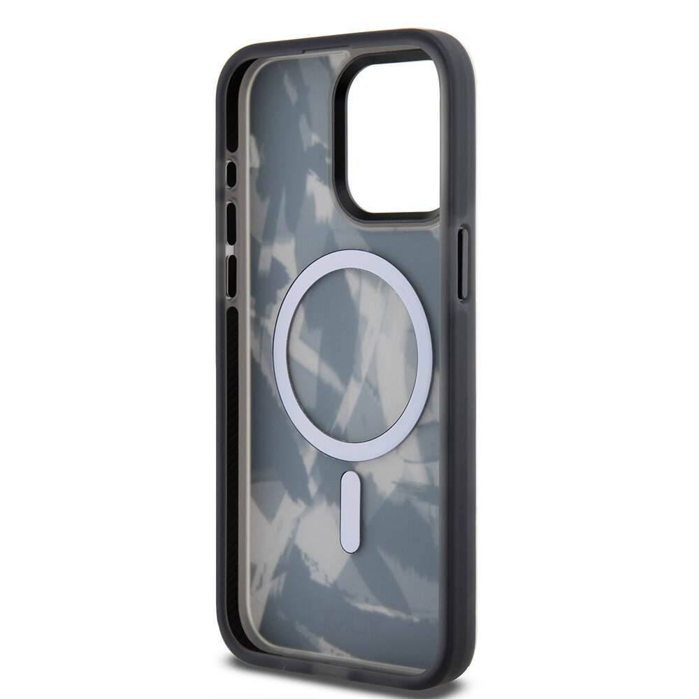 Apple iPhone 15 Pro Max Kılıf TUMI Orjinal Lisanslı M-safe Şarj Özellikli Buzlanmış Saydam Fırça Kamuflajı Desenli Kapak