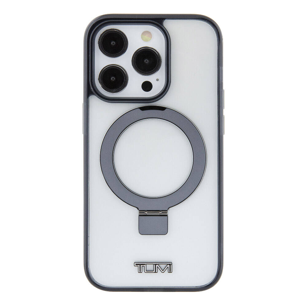 Apple iPhone 15 Pro Max Kılıf TUMI Orjinal Lisanslı M-safe Şarj Özellikli Metal Logolu Ring Standlı Silikon Kapak