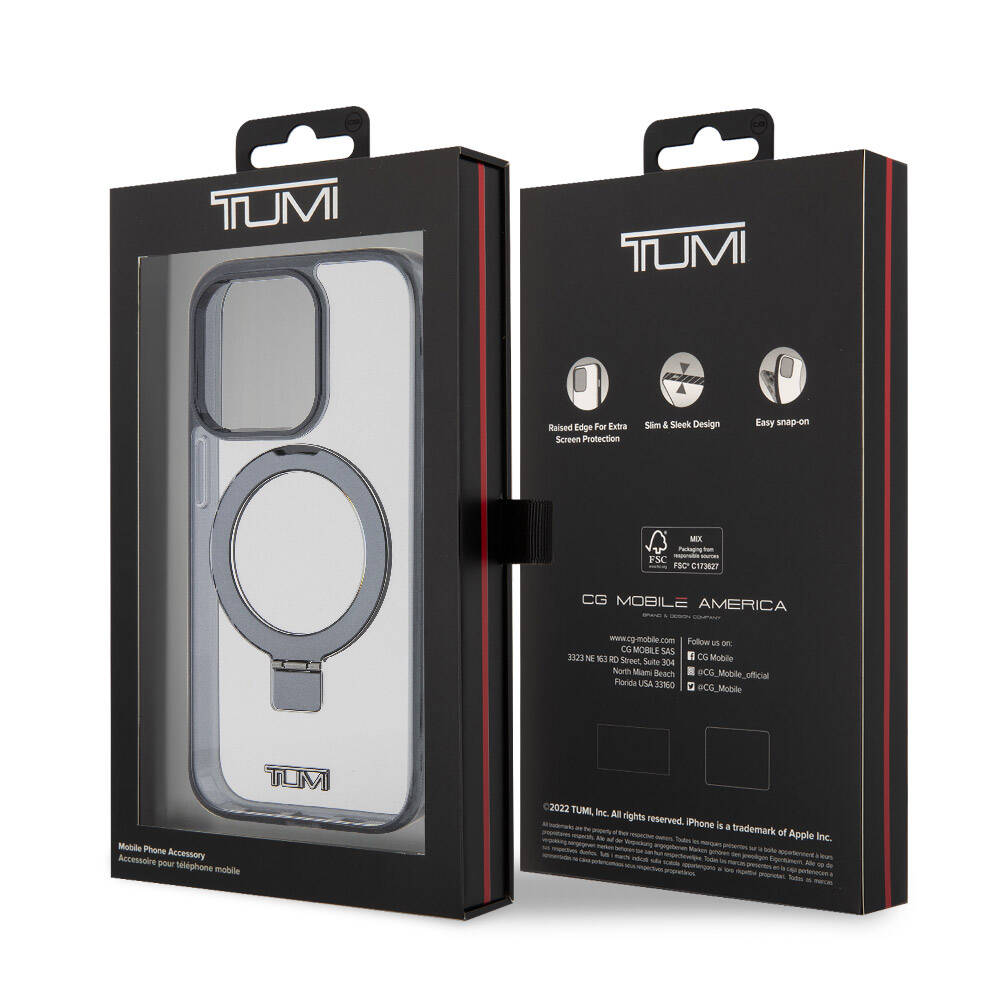 Apple iPhone 15 Pro Max Kılıf TUMI Orjinal Lisanslı M-safe Şarj Özellikli Metal Logolu Ring Standlı Silikon Kapak