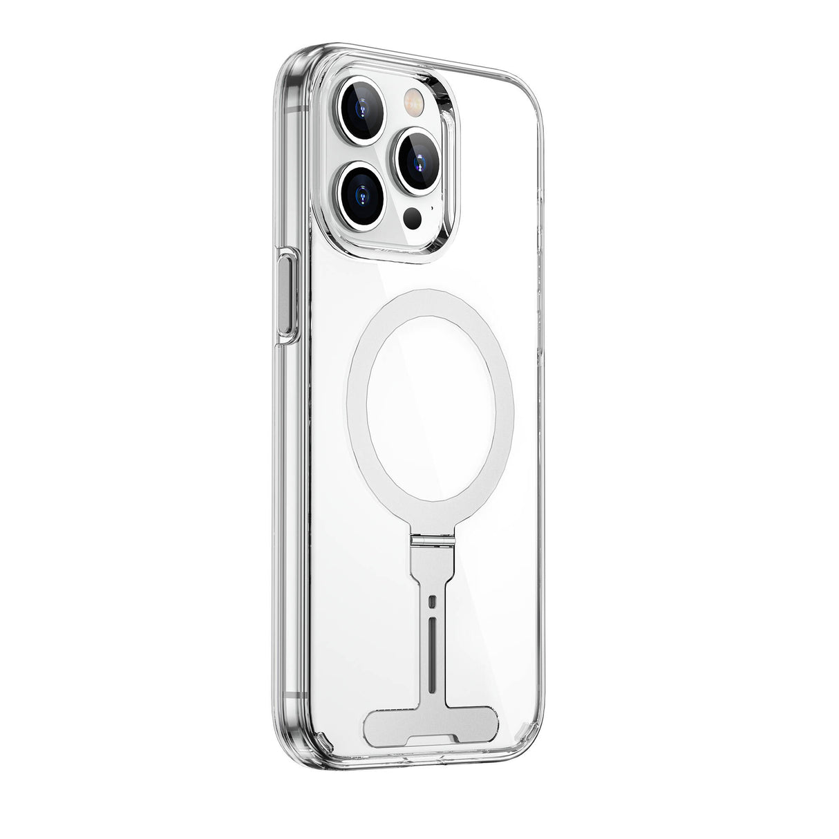 Apple iPhone 15 Pro Max Kılıf Wiwu FYY-014 M-safe Şarj Özellikli Alüminyum Alaşım Metal Standlı Şeffaf Kapak