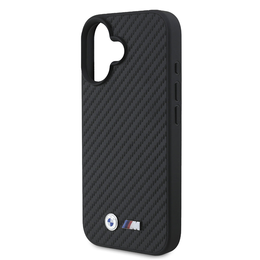Apple iPhone 16 Kılıf BMW Orjinal Lisanslı Karbon Fiber Tasarımlı ve Metal Logolu PU Deri Kapak