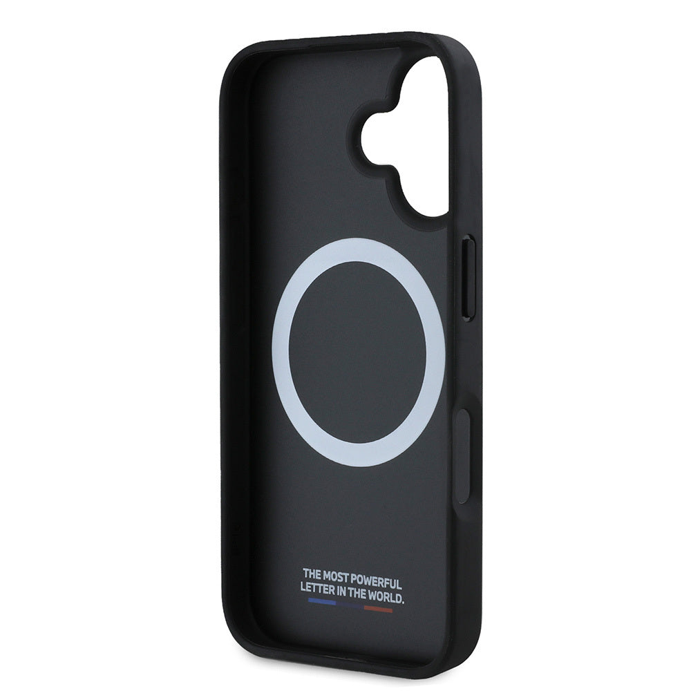 Apple iPhone 16 Kılıf BMW Orjinal Lisanslı M-safe Şarj Özellikli M Logolu Üç Çizgili Delikli Deri Kapak